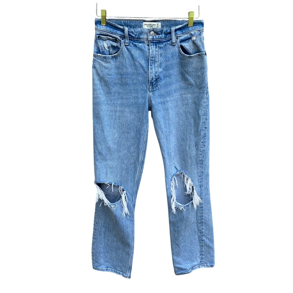 Abercrombie & Fitch The 90s Straight Ultra High Rise Distressed Jeans Blue 28 6S
